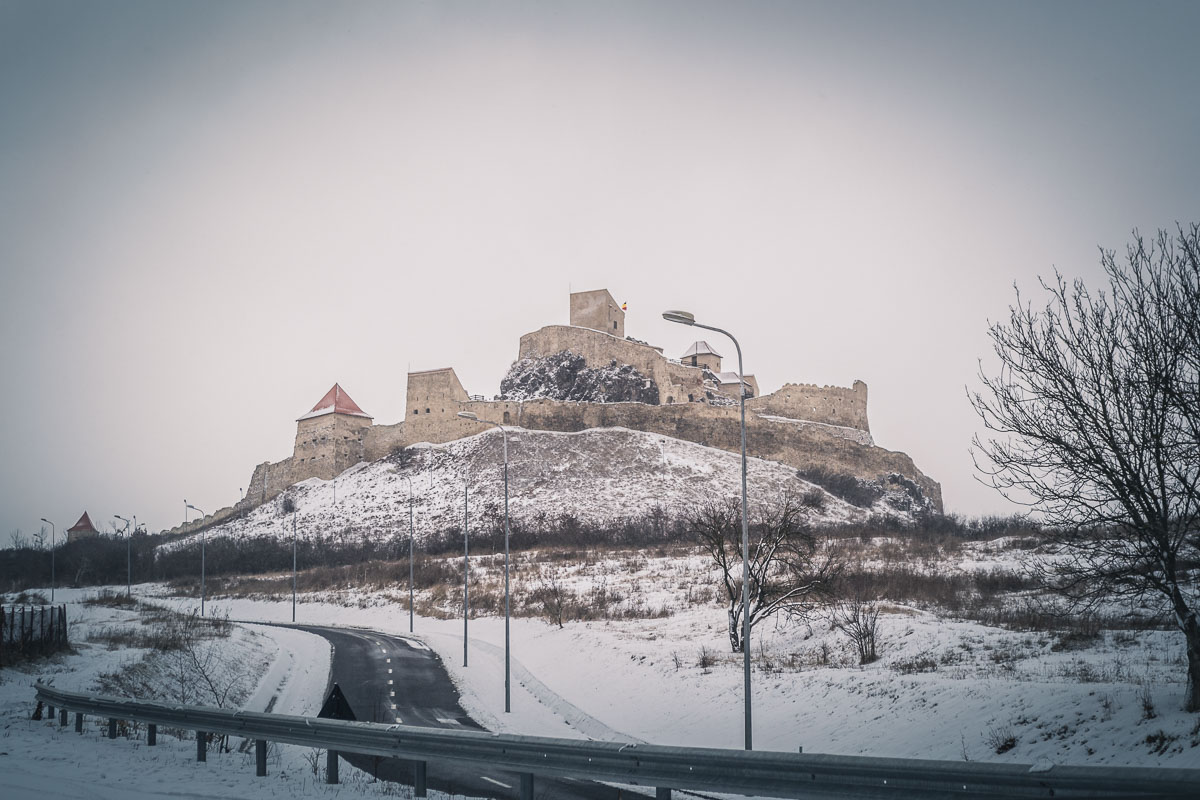 The Rupea citadel and the main road which leads to the entrance into the citadel.