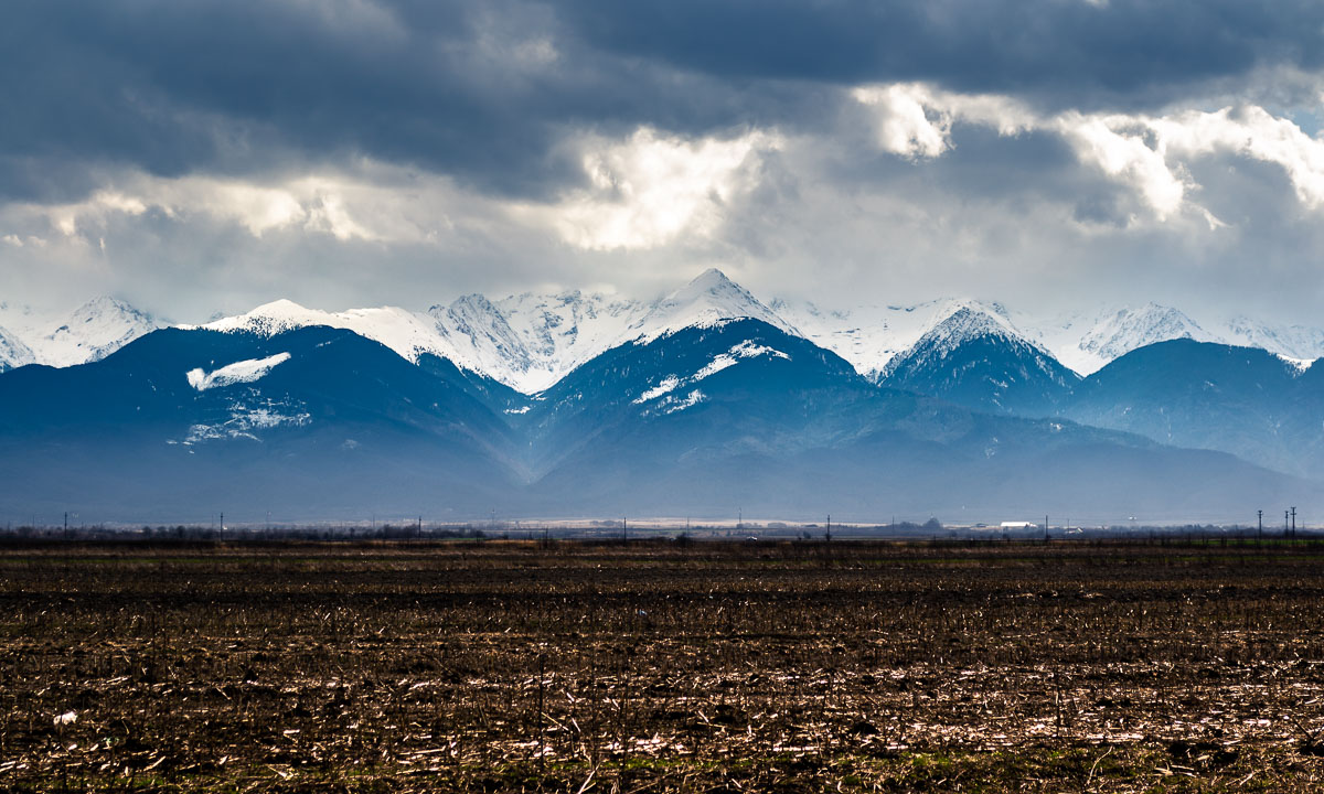 View of the Fagaras mountains from the village of Carta.
