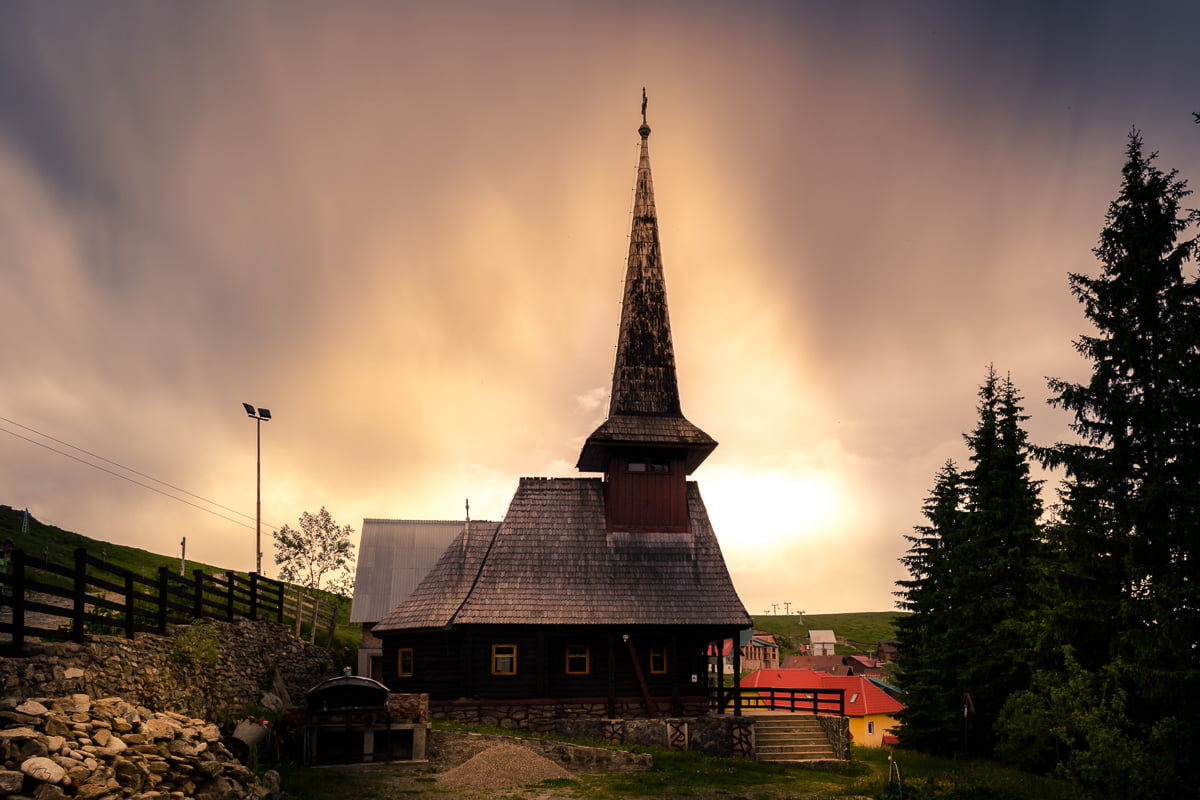 Wooden church in Muntele Mic resort.