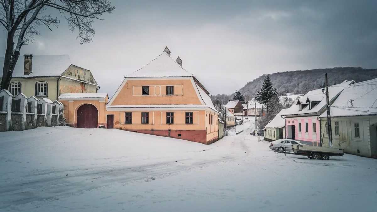 Old traditional Saxon houses in winter.