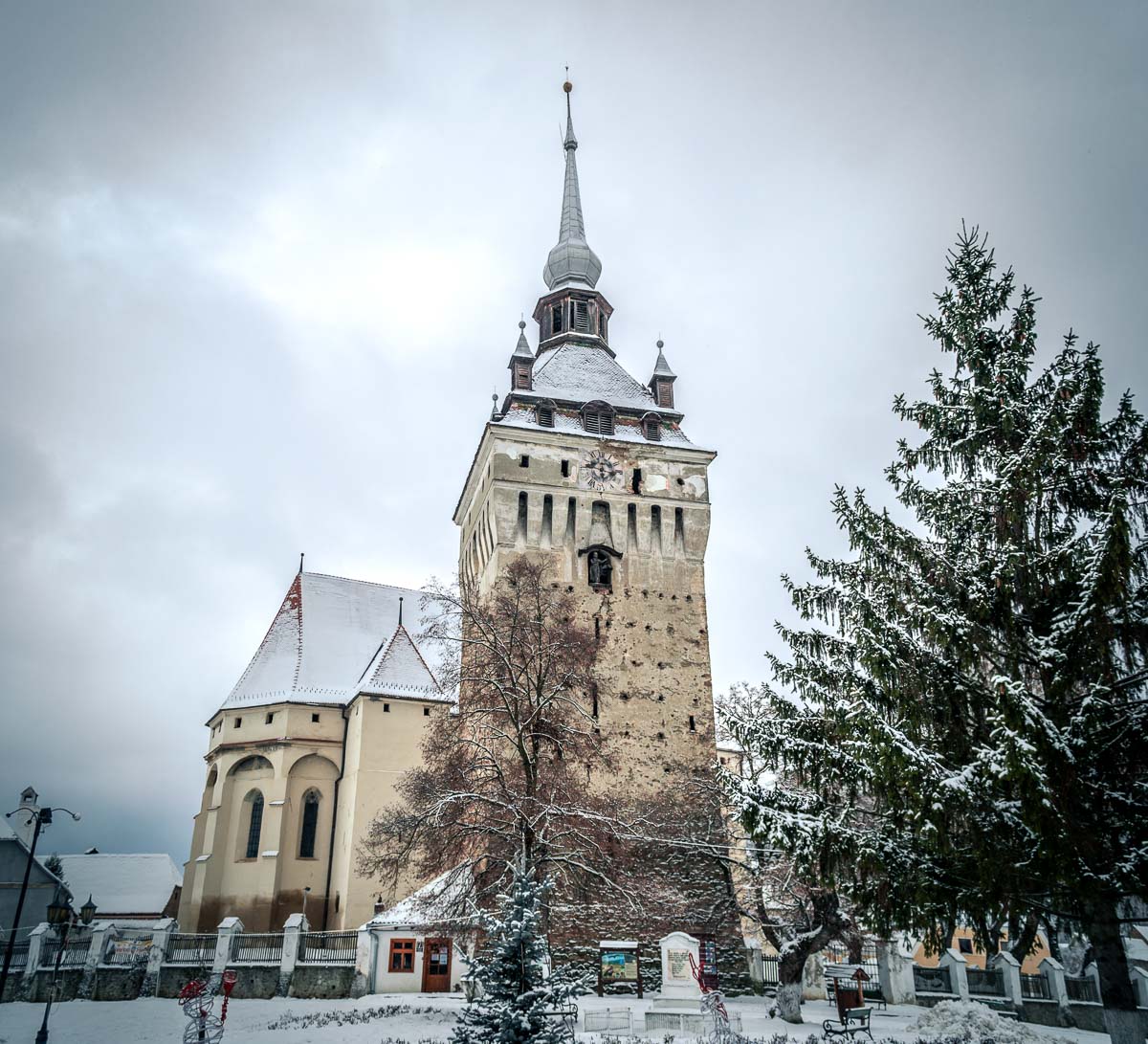 The fortified church from Saschiz in winter.