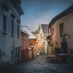 Street in Sighisoara medieval citadel in winter