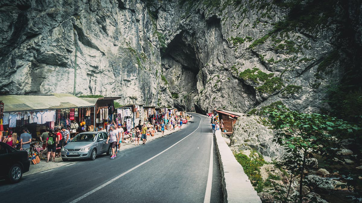 Shops next to the road in Bicaz gorge