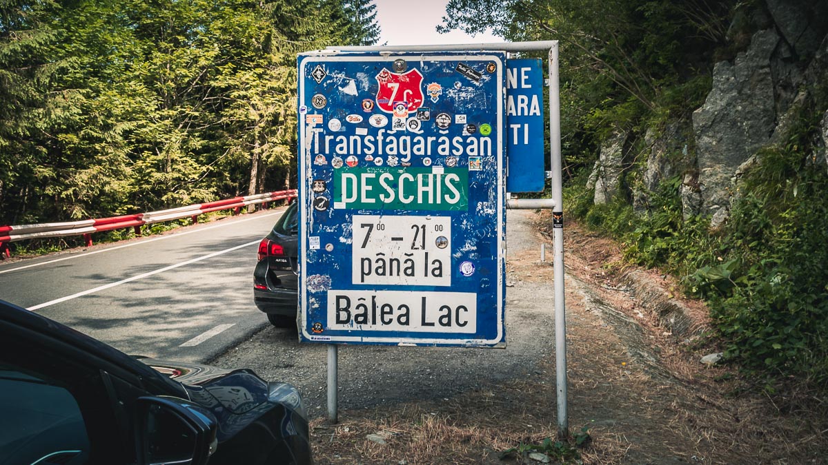 Transfăgărășan road sign at Bâlea Waterfall.