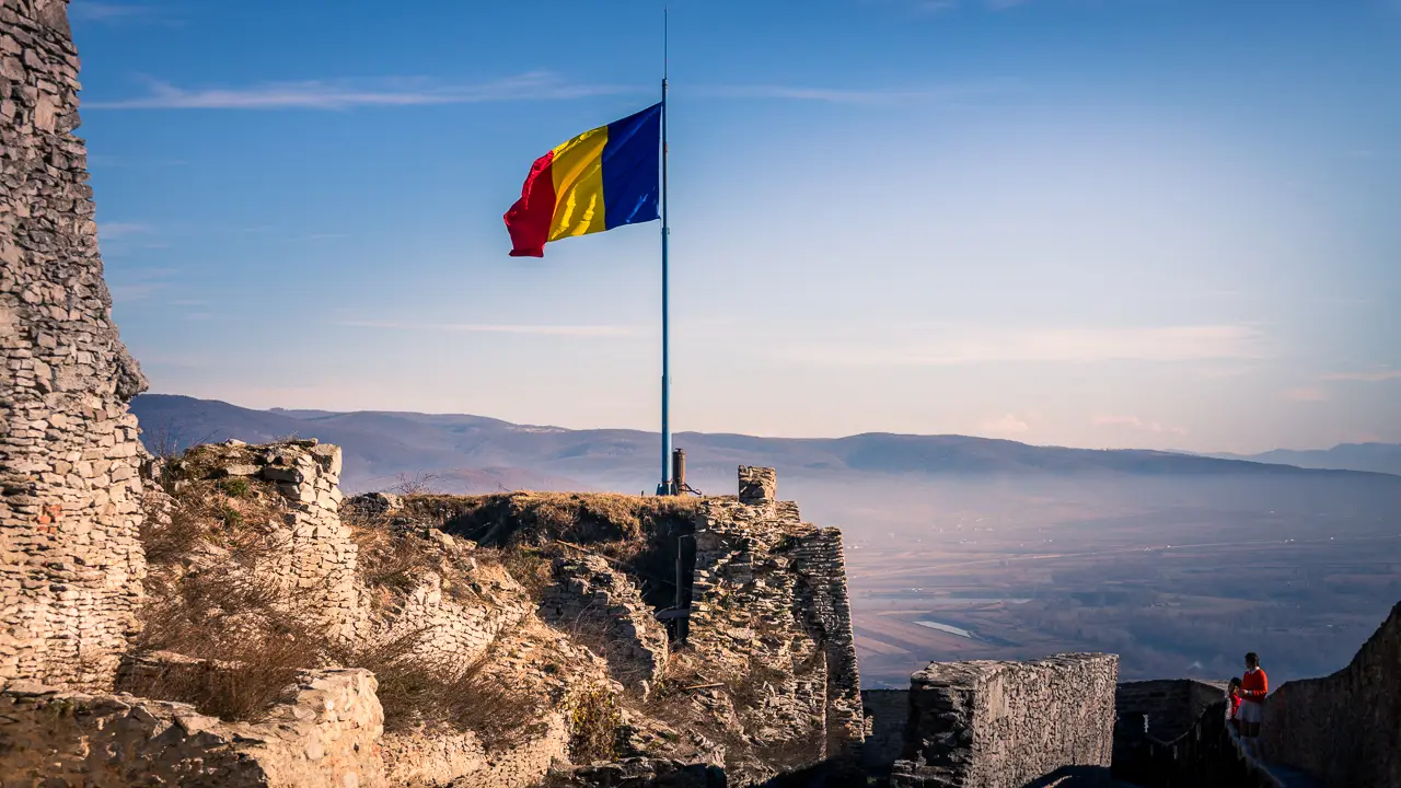 Large Romanian flag.