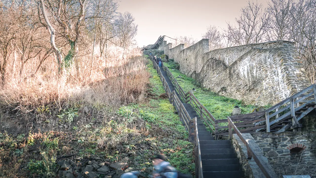 Wooden stairway near the main entrance into the fortress.