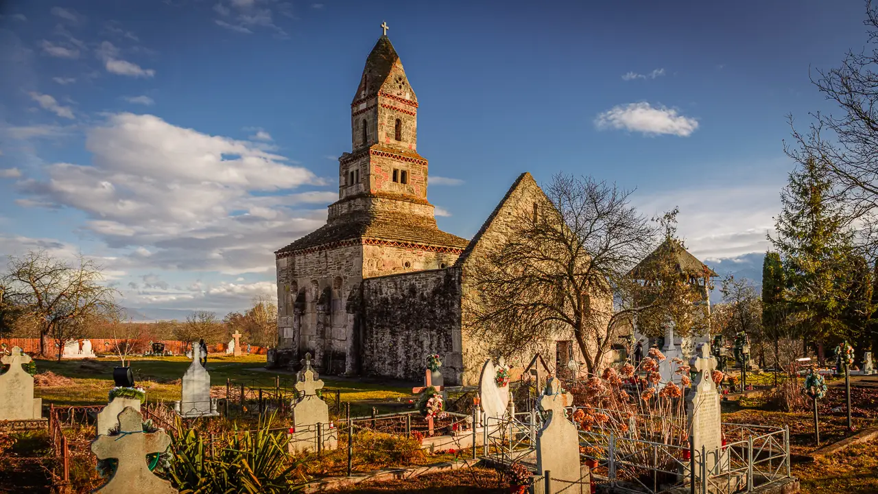 Old stone church in the cemetery.