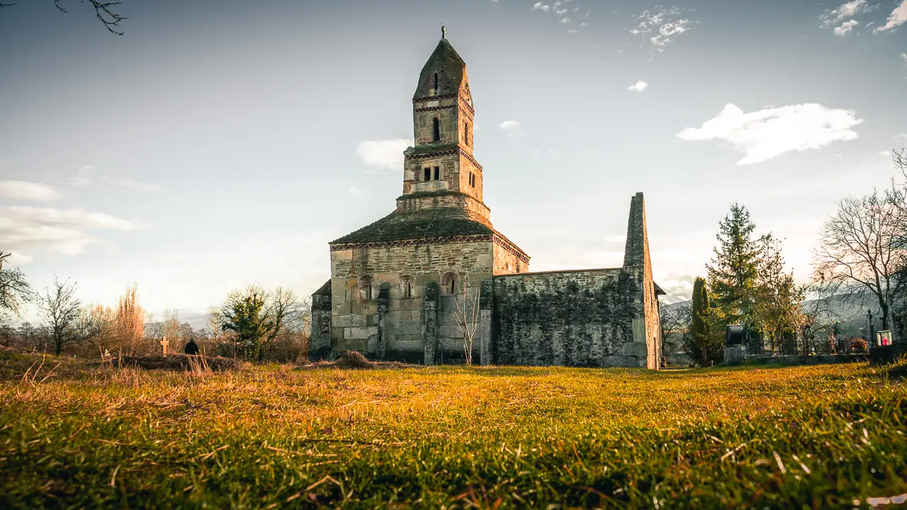 The Densuș stone church located in the Hațeg region.