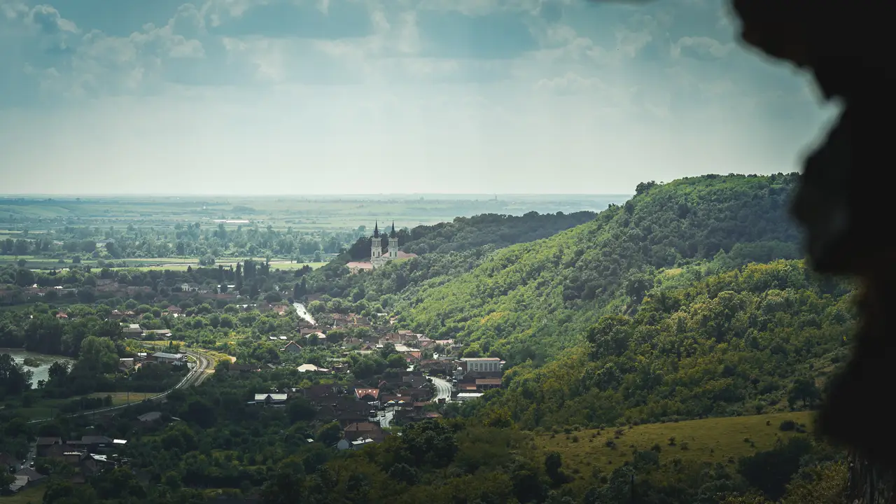 Maria Radna Monastery’s church towers, view from the Soimos fortress.