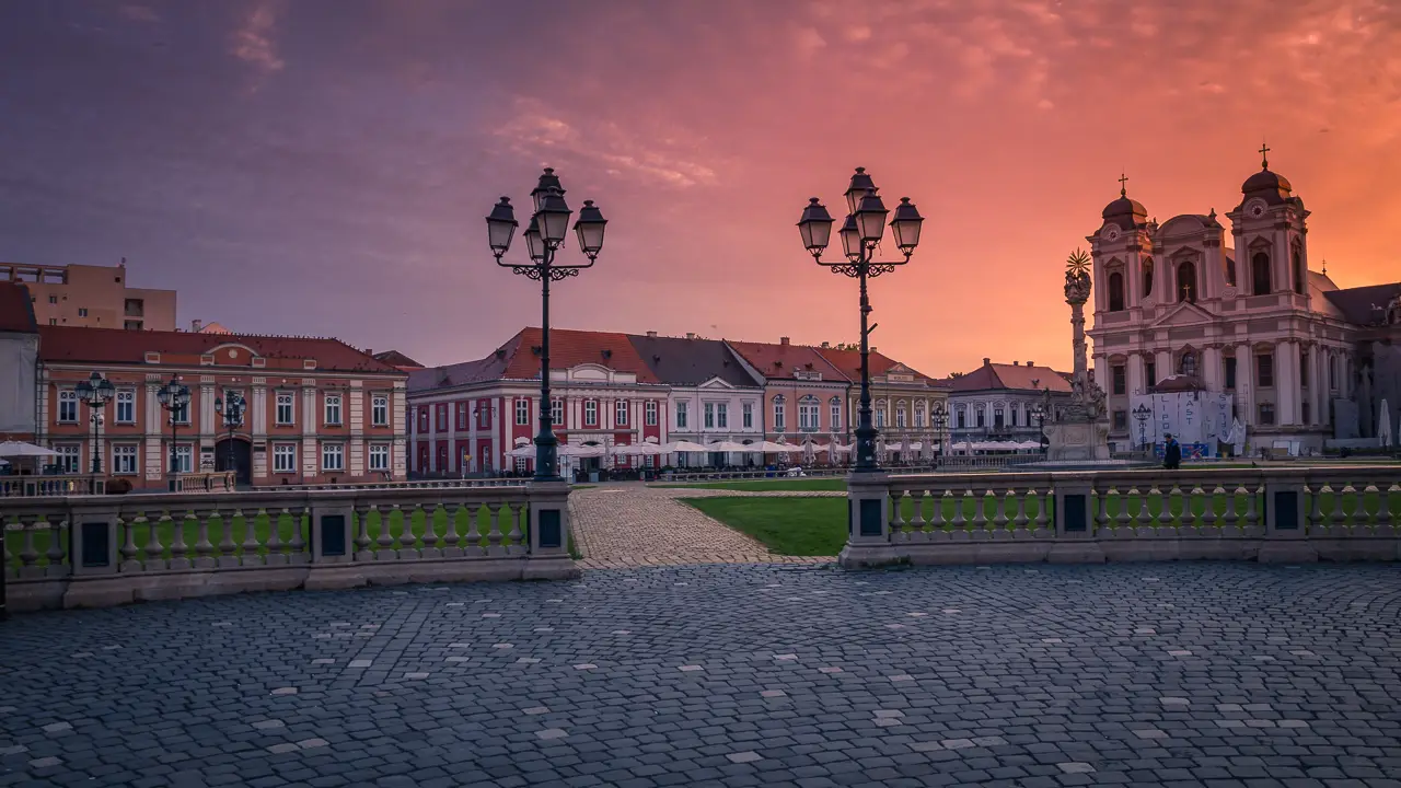 A part of the Unirii square in Timisoara.