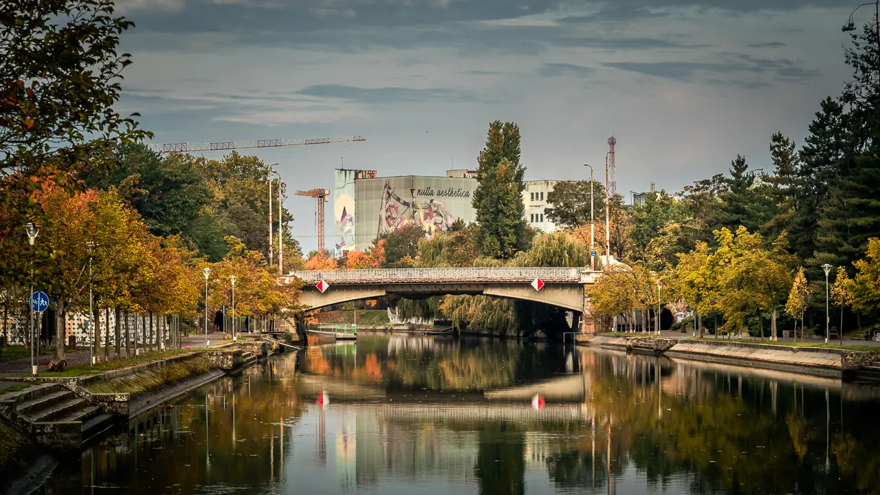 The Bega canal with the Traian bridge in the background.