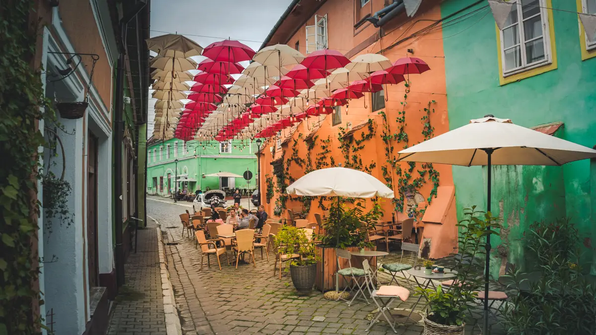 Umbrella Street in Sighisoara.