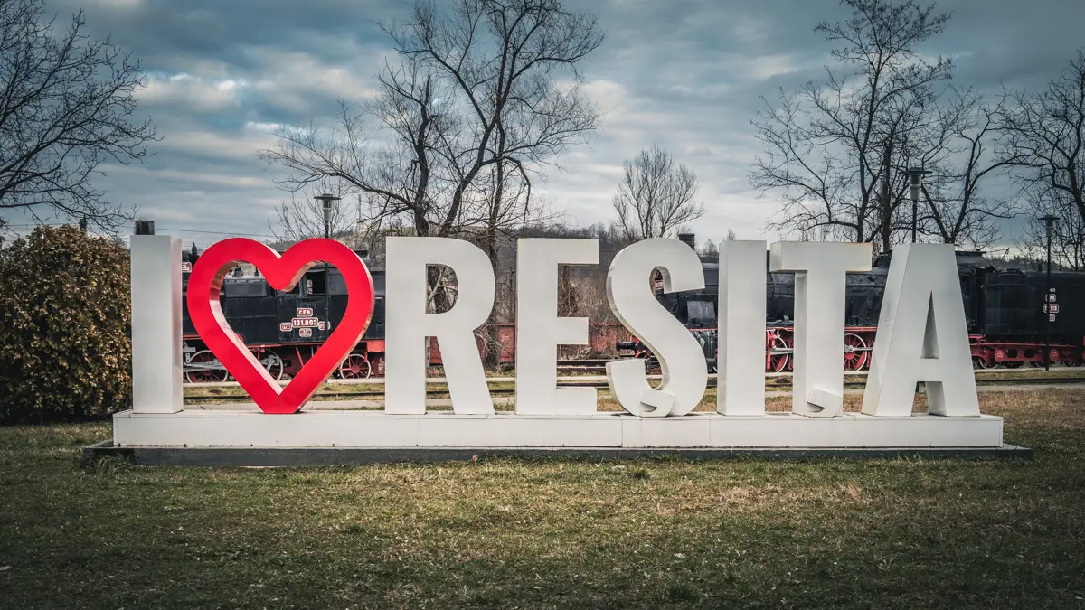 I love Resita sign next to the steam locomotive museum.