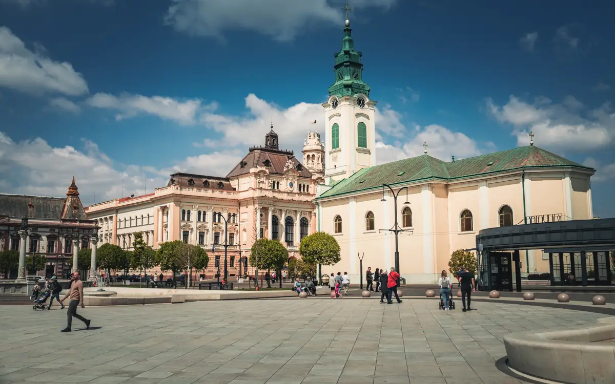 Saint Ladislaus church and the town hall in the background.