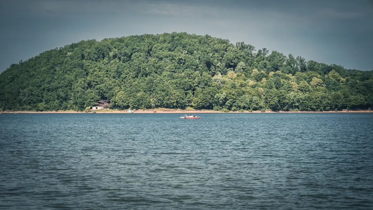 Paddle boat on the lake.