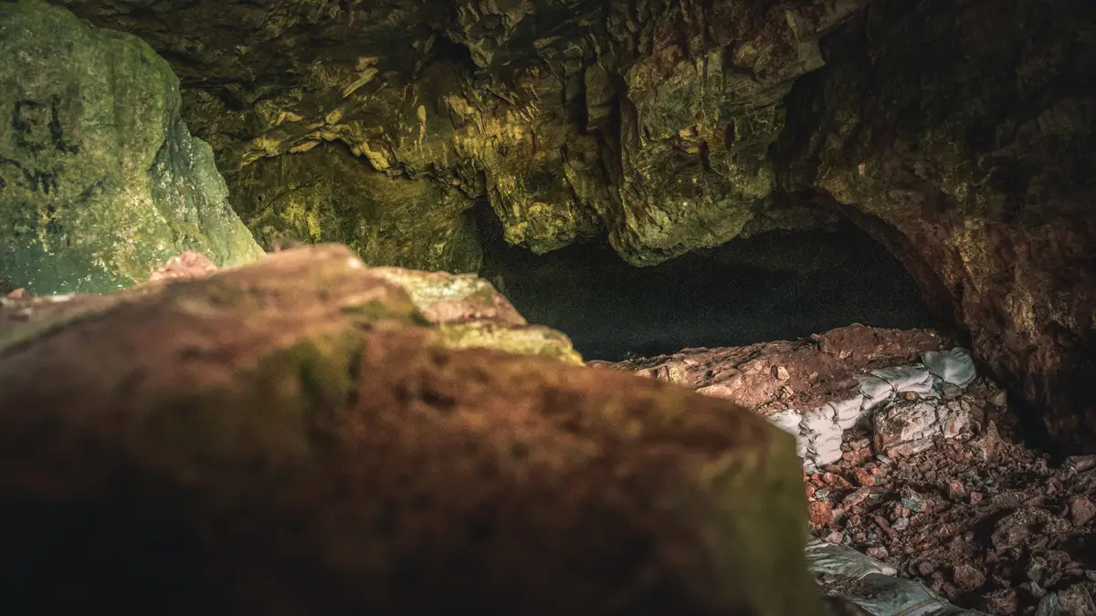 the cave interior.