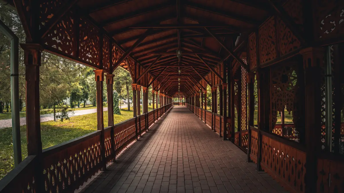 The covered colonnades in Buzias.