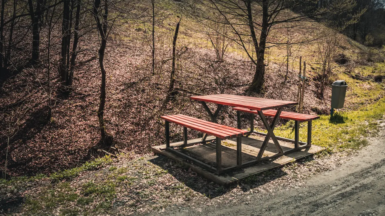 Bench next to the road.